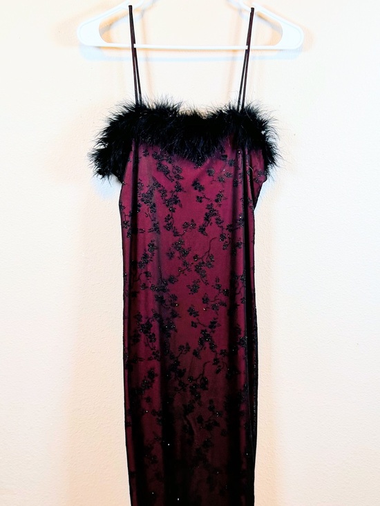 Girls Only Other - Girls OnlyBurgundy Satin Chemise with Black Lace Overlay w/Marabou Trim. Size L